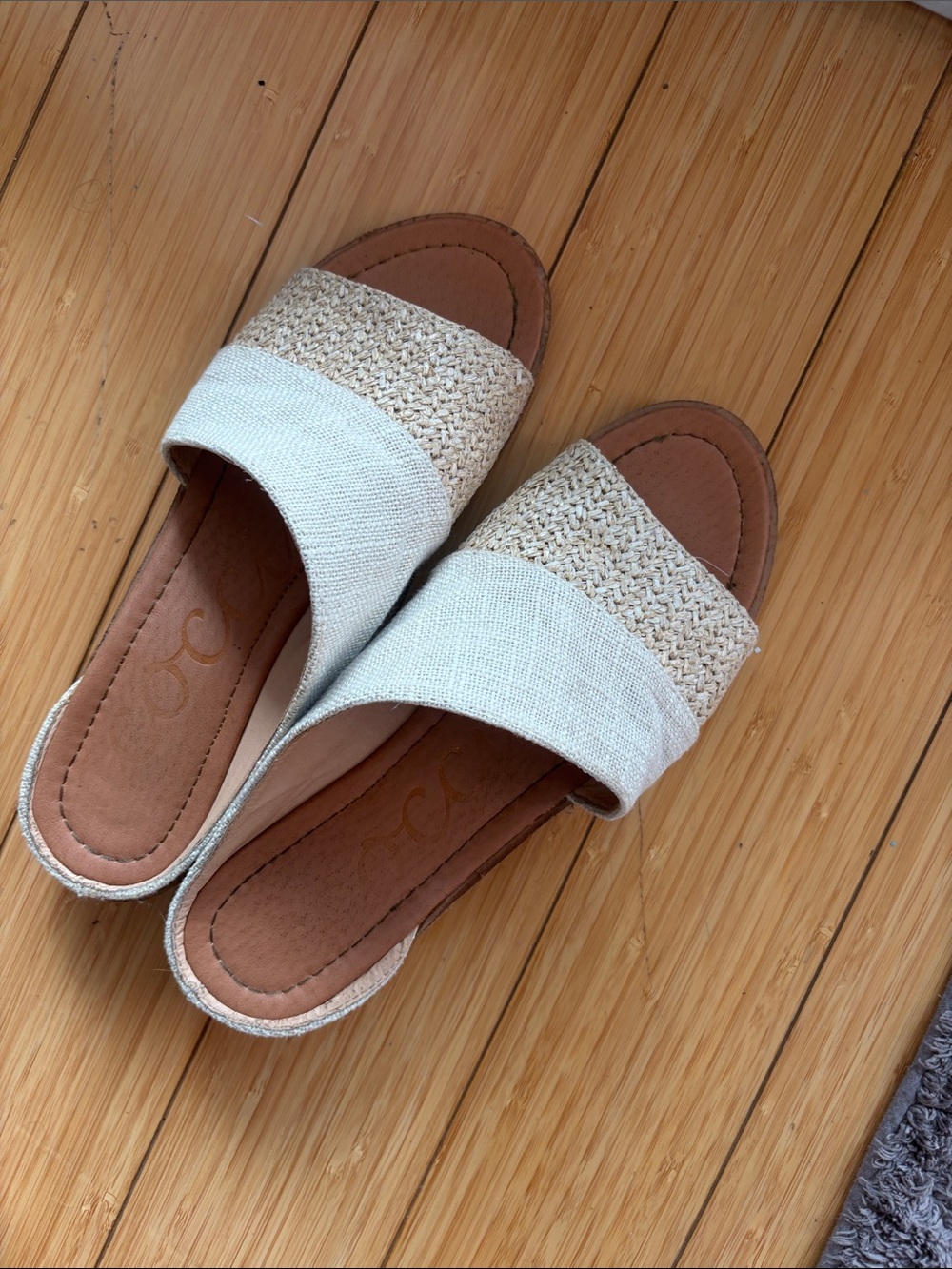 Woven Slide Sandals - Cream, Italian Style